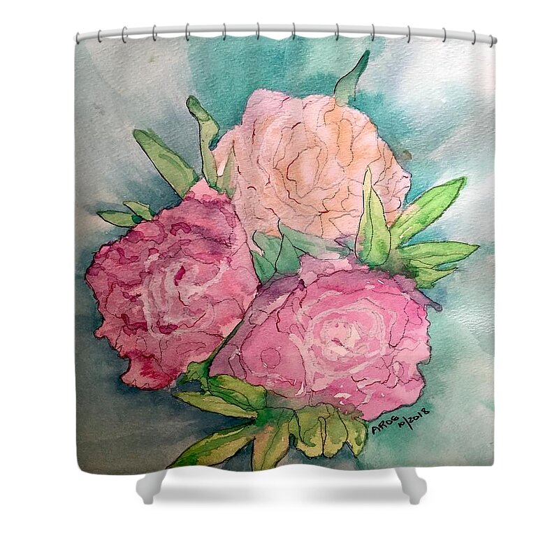 Peonie Shower Curtain featuring the painting Peonie Roses by AHONU Aingeal Rose