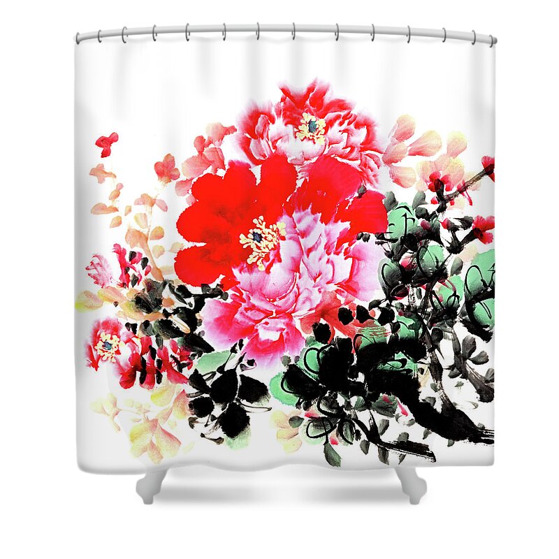 Chinese Culture Shower Curtain featuring the digital art Peony by Vii-photo