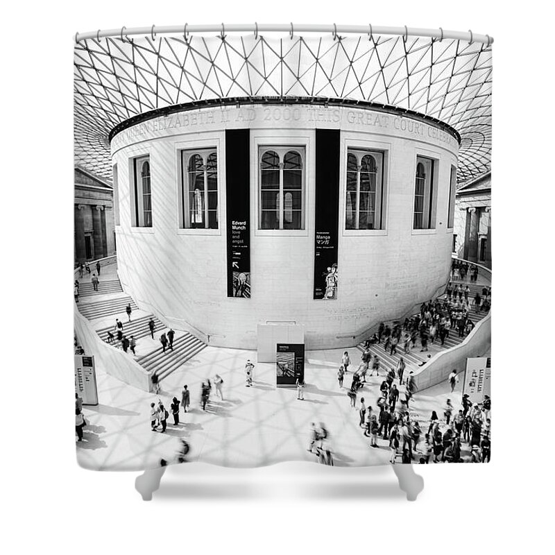 British Museum Shower Curtain featuring the photograph People at the main hall of the famous British museum in London U by Michalakis Ppalis