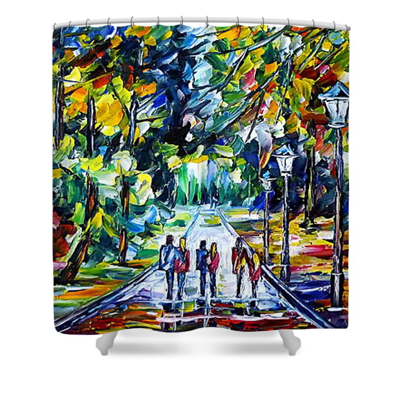 Park In Scotland Shower Curtain featuring the painting People In The Park by Mirek Kuzniar