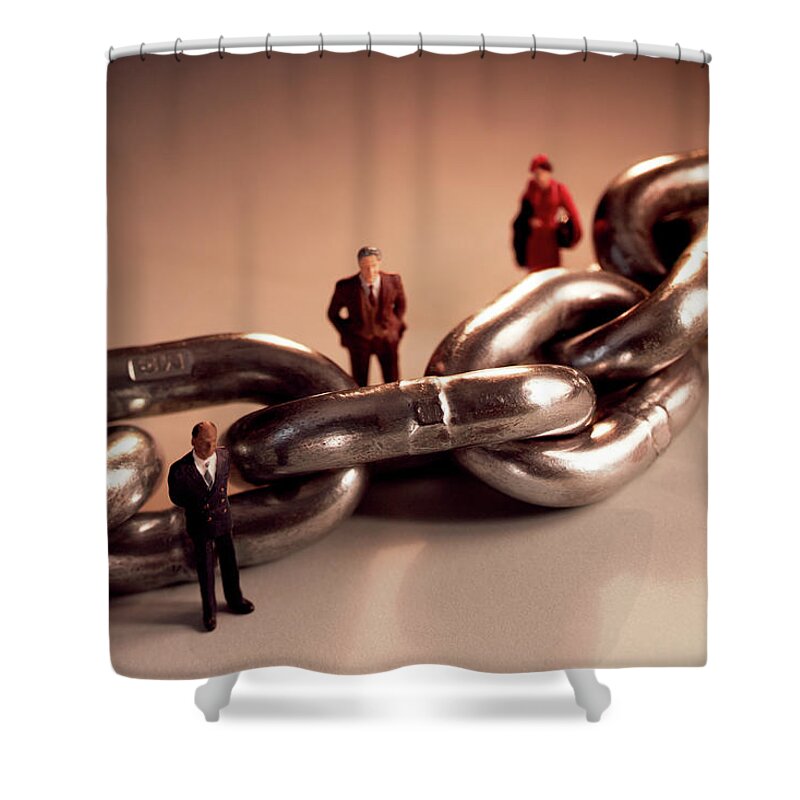 Adult Shower Curtain featuring the drawing People Standing Along Large Chain by CSA Images