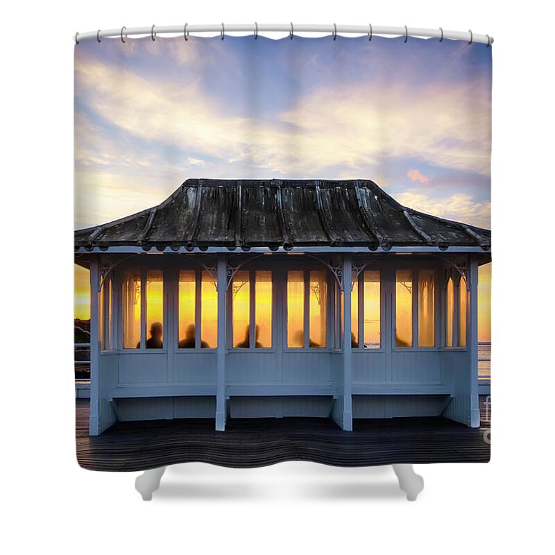 Cromer Shower Curtain featuring the photograph Cromer Pier Norfolk sunset watchers by Simon Bratt