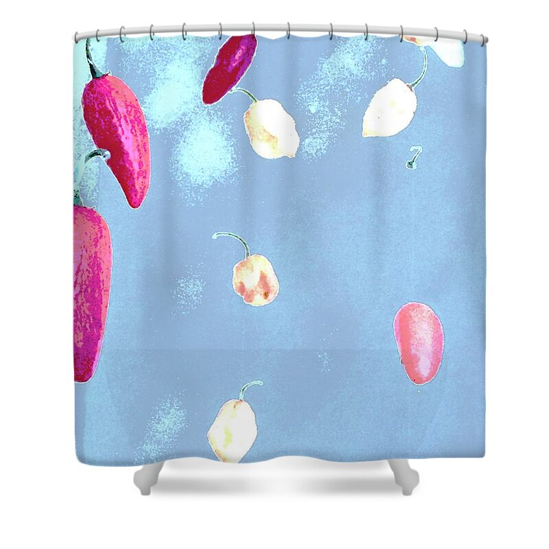 Abstract Shower Curtain featuring the mixed media Peppers Every Where by Alida M Haslett
