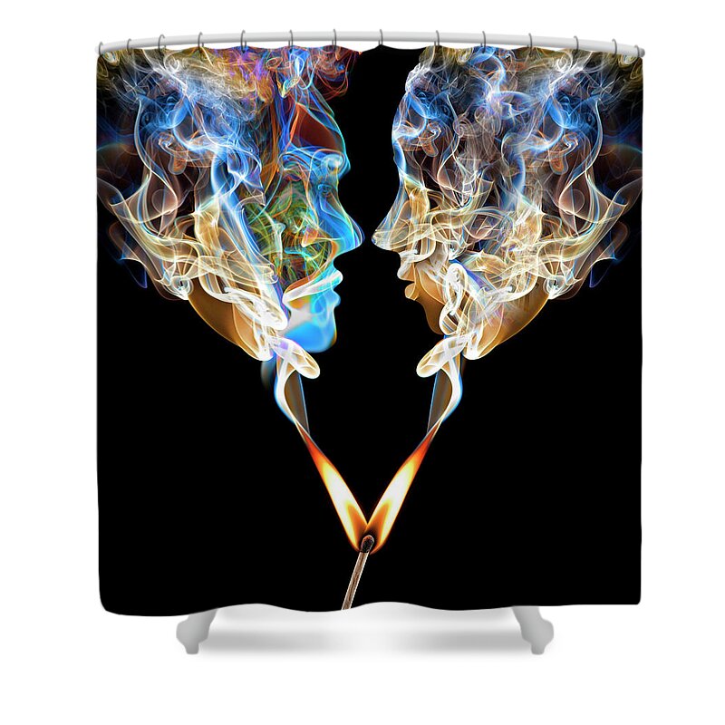 Heterosexual Couple Shower Curtain featuring the photograph Perfect Match Up In Smoke by Jamesbrey