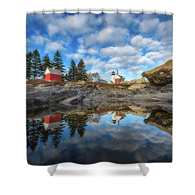 Bristol Shower Curtain featuring the photograph Perfect Reflections - Pemaquid Point Light by Robert Clifford