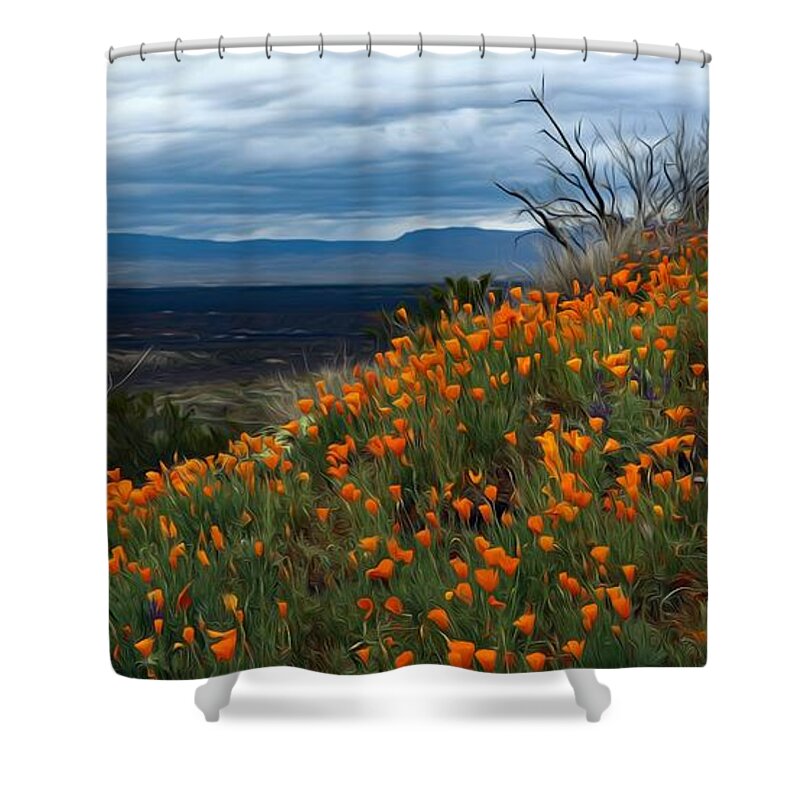 Flowers Shower Curtain featuring the photograph Peridot Hillside by Hans Brakob