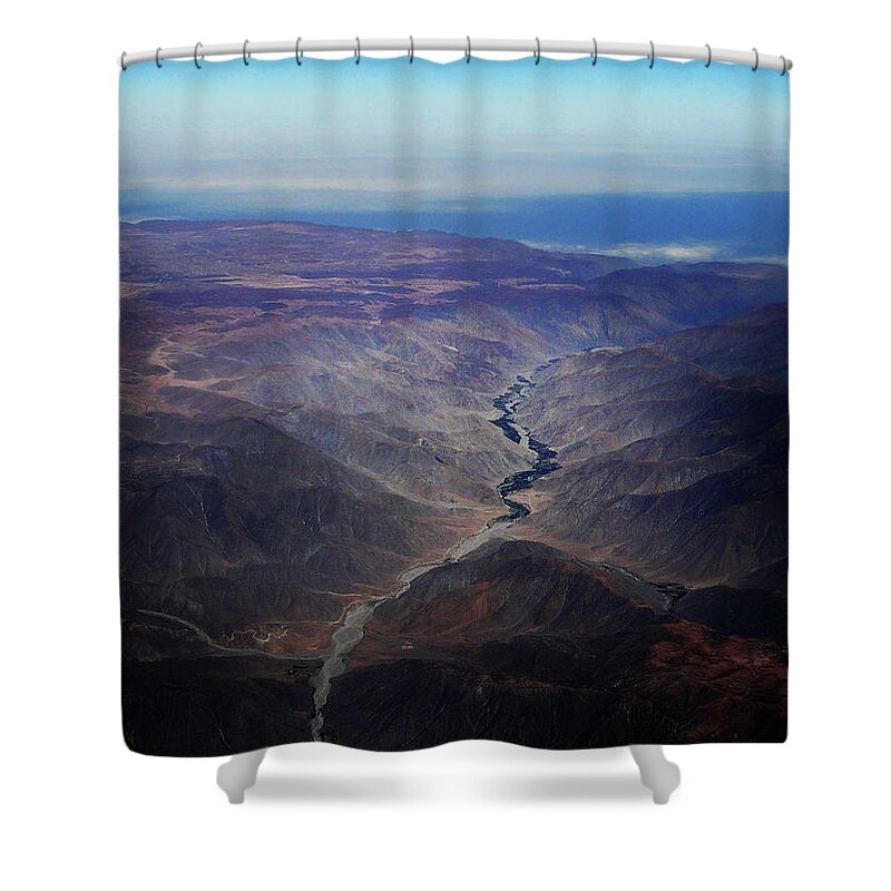 Tranquility Shower Curtain featuring the photograph Peru Dessert River From The Air by Photo, David Curtis
