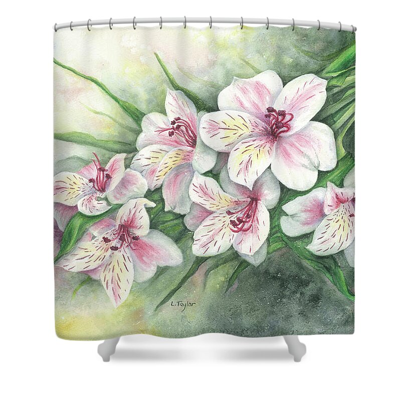 Floral Shower Curtain featuring the painting Peruvian Lilies by Lori Taylor