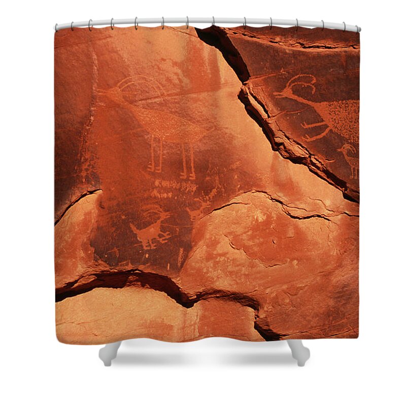 Arizona Shower Curtain featuring the photograph Petroglyphs, Monument Valley, Arizona by Gannet77