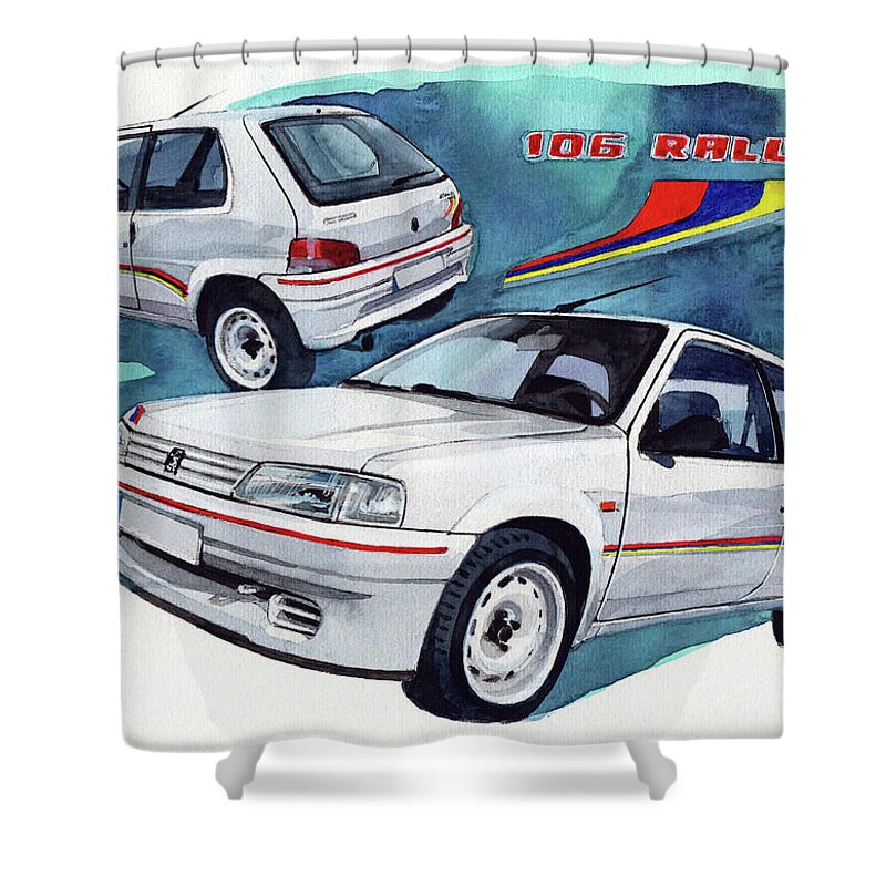 Peugeot Shower Curtain featuring the painting Peugeot 106 Rallye by Yoshiharu Miyakawa