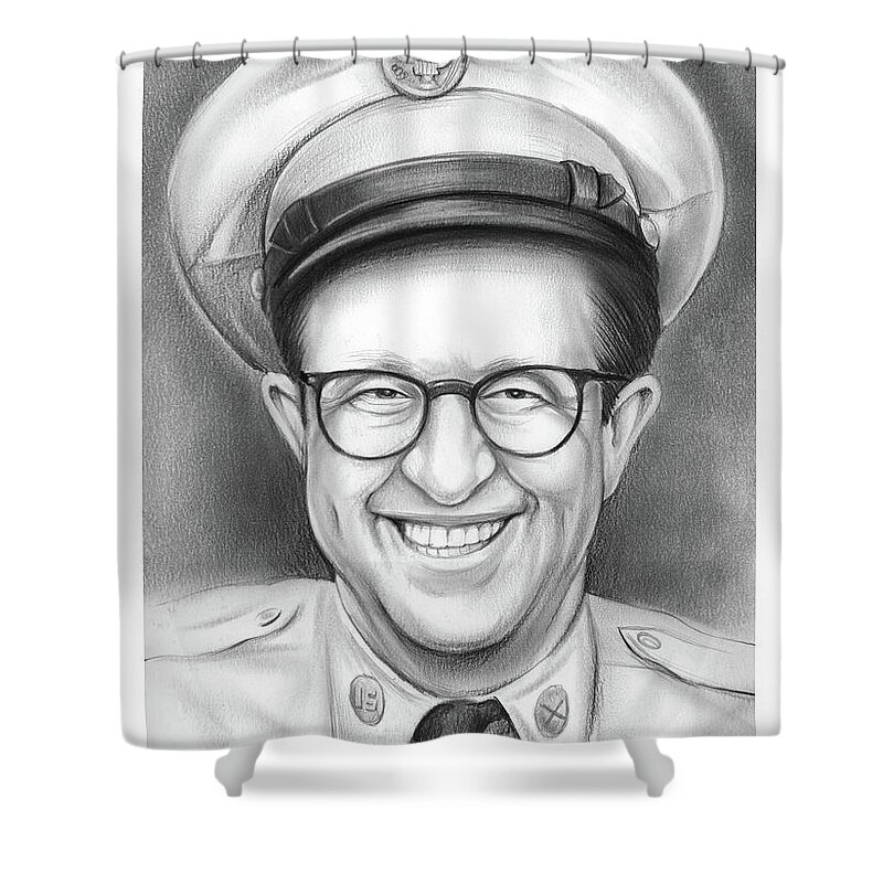 Phil Silvers Shower Curtain featuring the drawing Phil Silvers as sgt Bilko by Greg Joens
