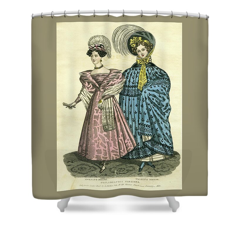 Evening Dress Shower Curtain featuring the mixed media Philadelphia Fashions by E W C