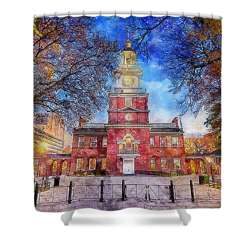 Philadelphia Independence Hall Shower Curtain featuring the painting Philadelphia Independence Hall - 03 by AM FineArtPrints