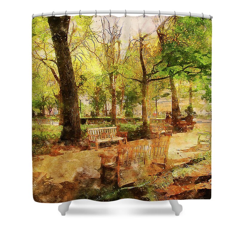 Philadelphia Shower Curtain featuring the painting Philadelphia, Rittenhouse Square - 05 by AM FineArtPrints