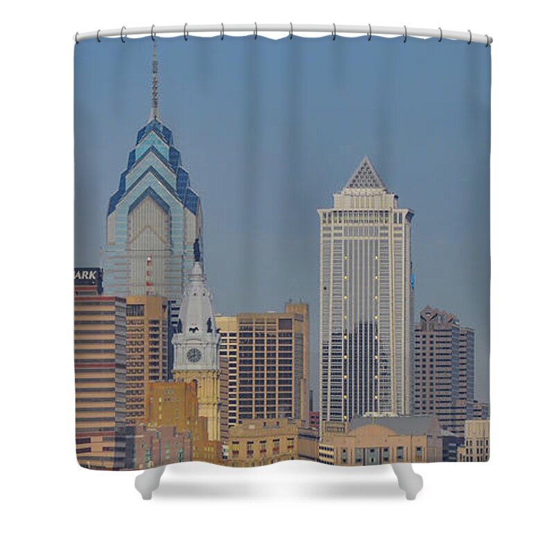 Philadelphia Shower Curtain featuring the photograph Philadelphia Skyscraper Panorama by Bill Cannon