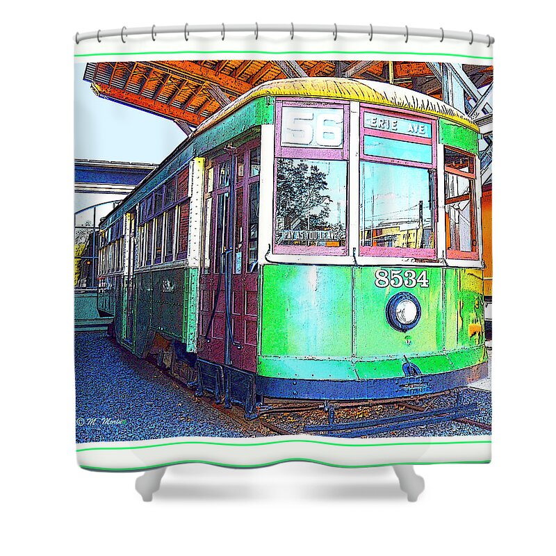 Philadelphia Shower Curtain featuring the digital art Philadelphia Trolley Car c1926 by A Macarthur Gurmankin