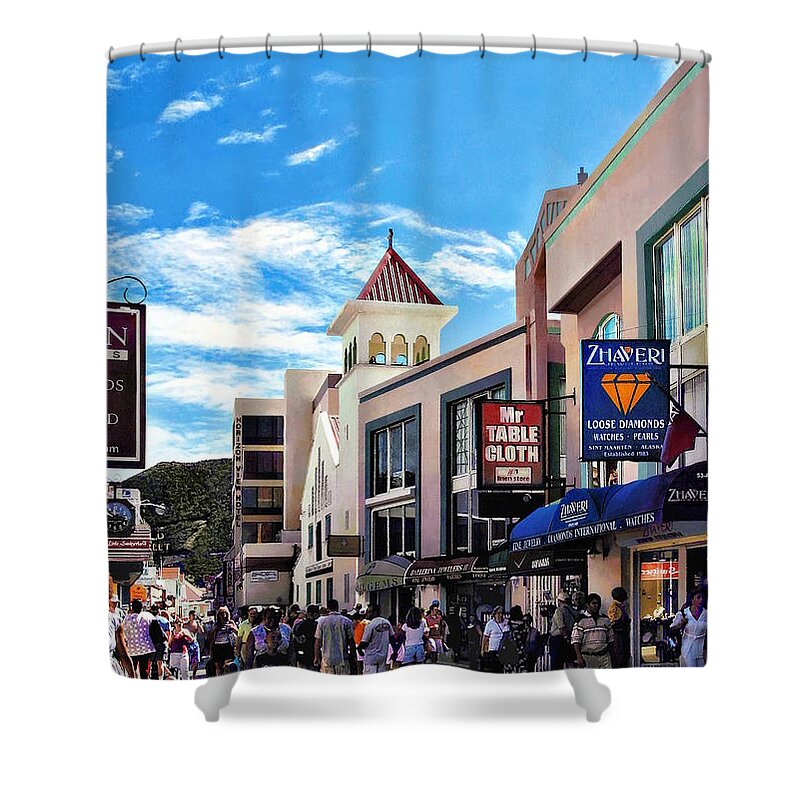Caribbean Shower Curtain featuring the photograph Philipsburg Sint Maarten - Shopping on Front Street by Susan Savad
