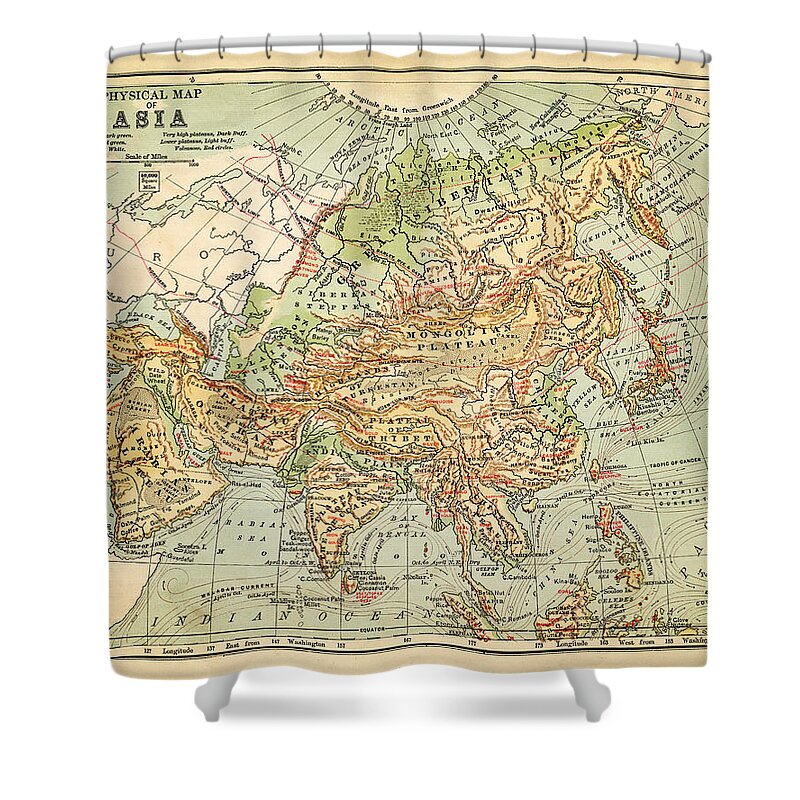 Burnt Shower Curtain featuring the digital art Physical Map Of Asia by Thepalmer