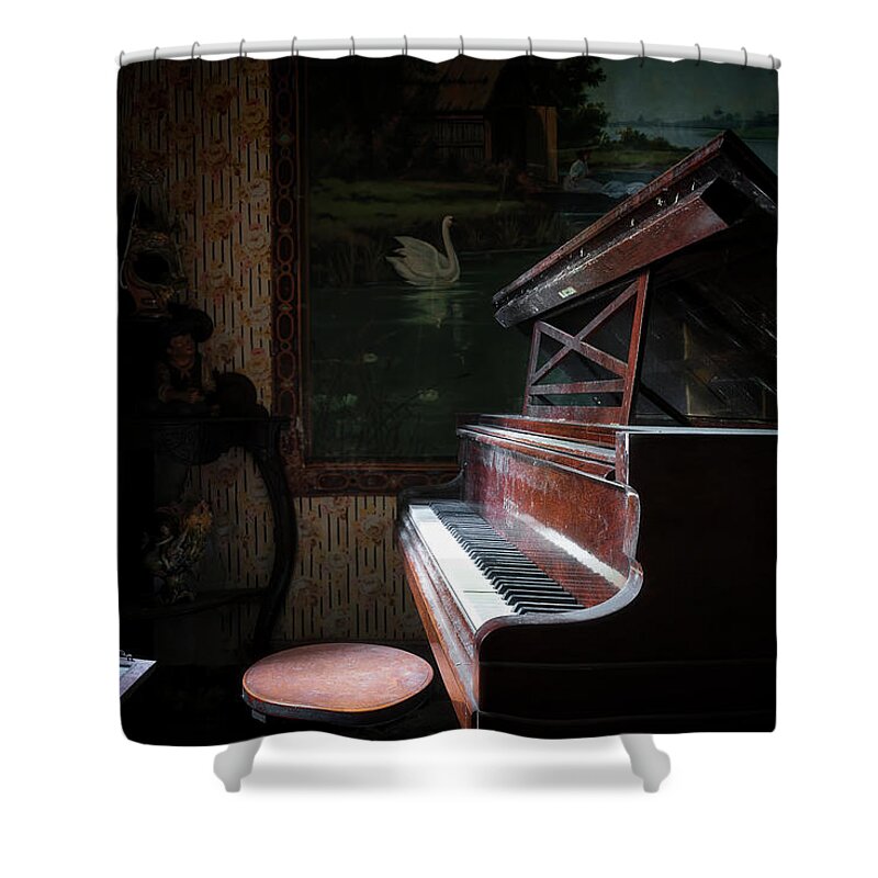 Urban Shower Curtain featuring the photograph Piano in the Dark by Roman Robroek