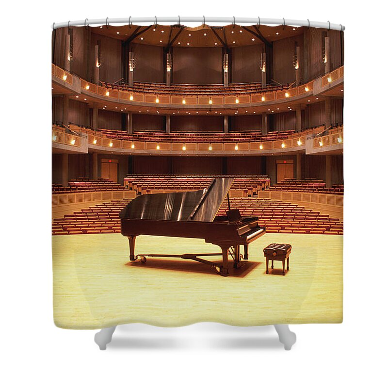 Empty Shower Curtain featuring the photograph Piano On Stage In Empty Theater by Ivan Hunter