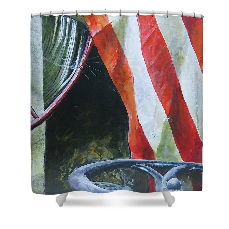 Fire Hose Shower Curtain featuring the painting Pieces by William Brody
