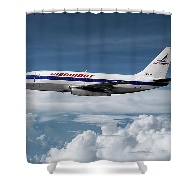 Piedmont Airlines Shower Curtain featuring the mixed media Piedmont Airlines Boeing 737 by Erik Simonsen