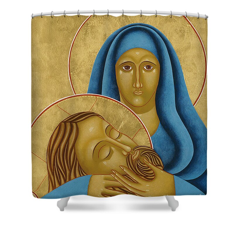 Catholic Shower Curtain featuring the painting Pieta by Jodi Simmons by Jodi Simmons