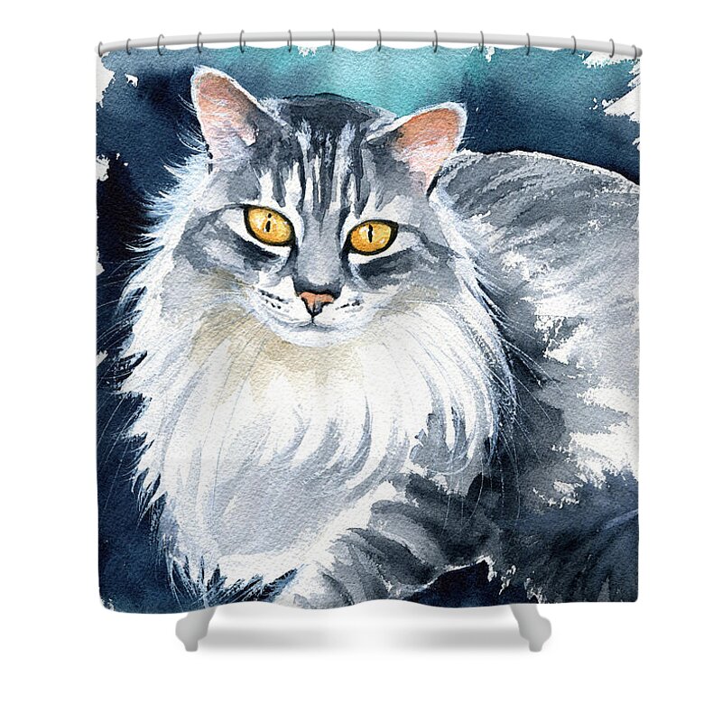 Cat Shower Curtain featuring the painting Pig - Cat Painting by Dora Hathazi Mendes