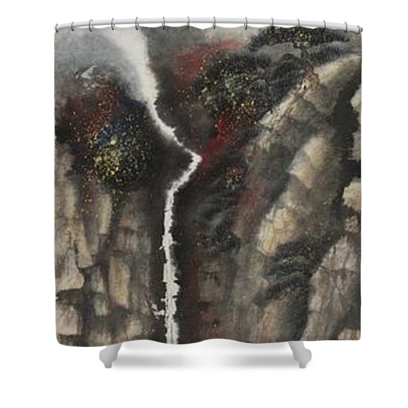 Chinese Watercolor Shower Curtain featuring the painting The Four Seasons Version 2 - Autumn by Jenny Sanders