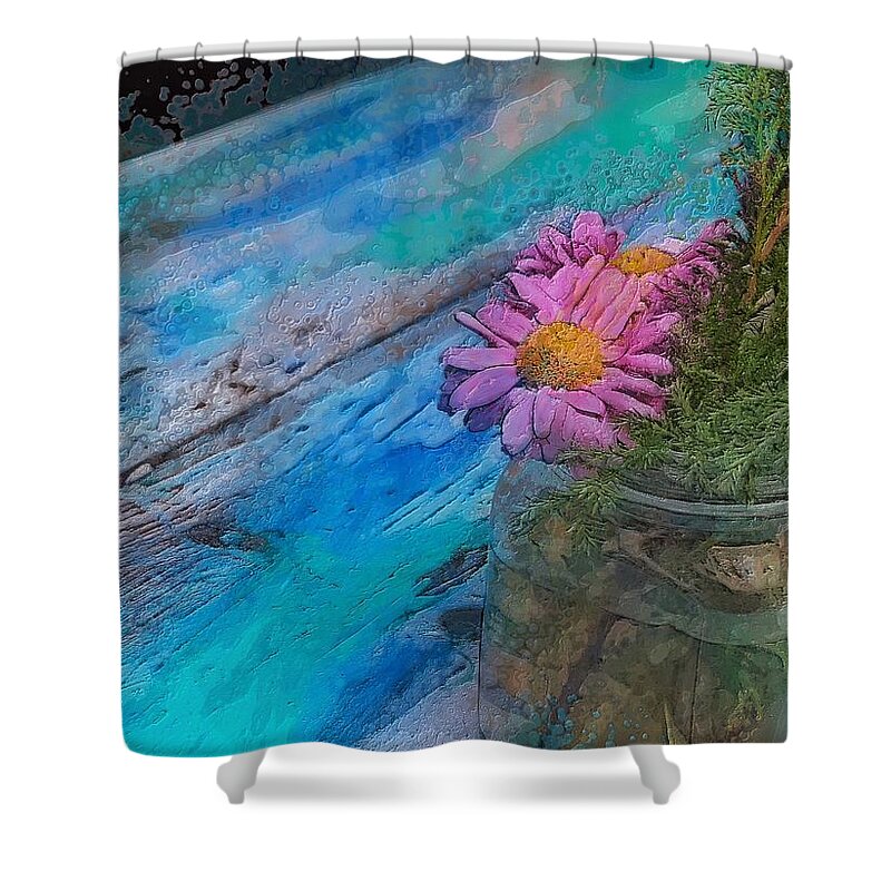 Echinacea Shower Curtain featuring the digital art Pink and Blue by Diana Rajala