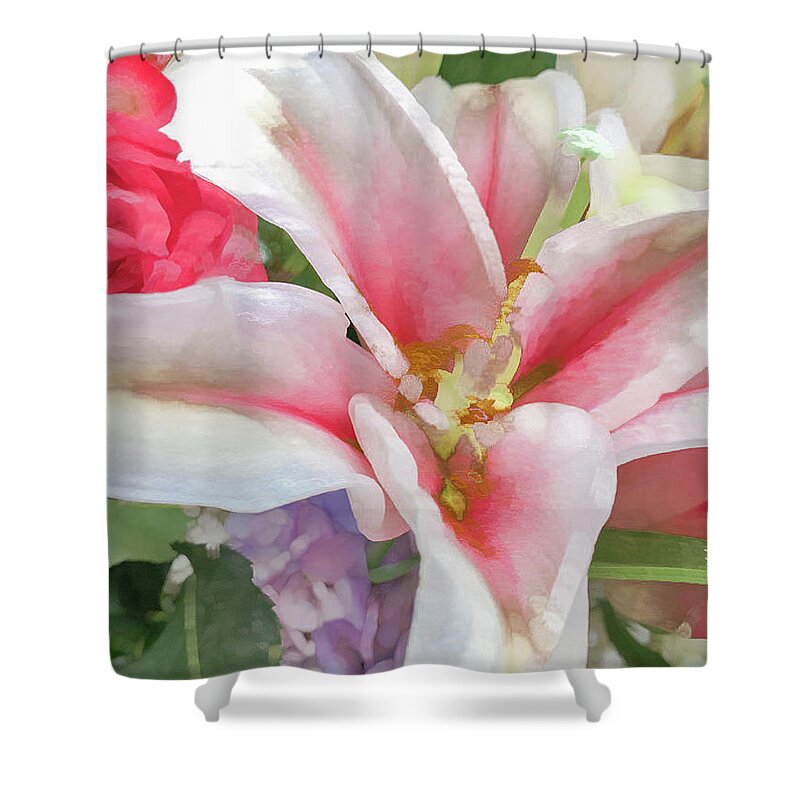 Abstract Shower Curtain featuring the photograph Pink and White Flower Pastel by Phillip Rubino