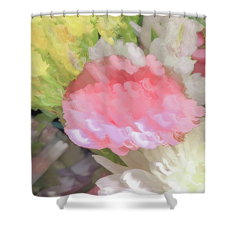 Abstract Shower Curtain featuring the photograph Pink and yellow flower abstract by Phillip Rubino