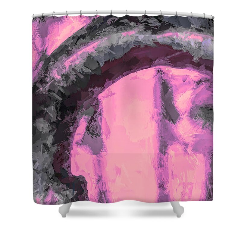 Pink Shower Curtain featuring the ceramic art Pink Expressions by Cathy Anderson