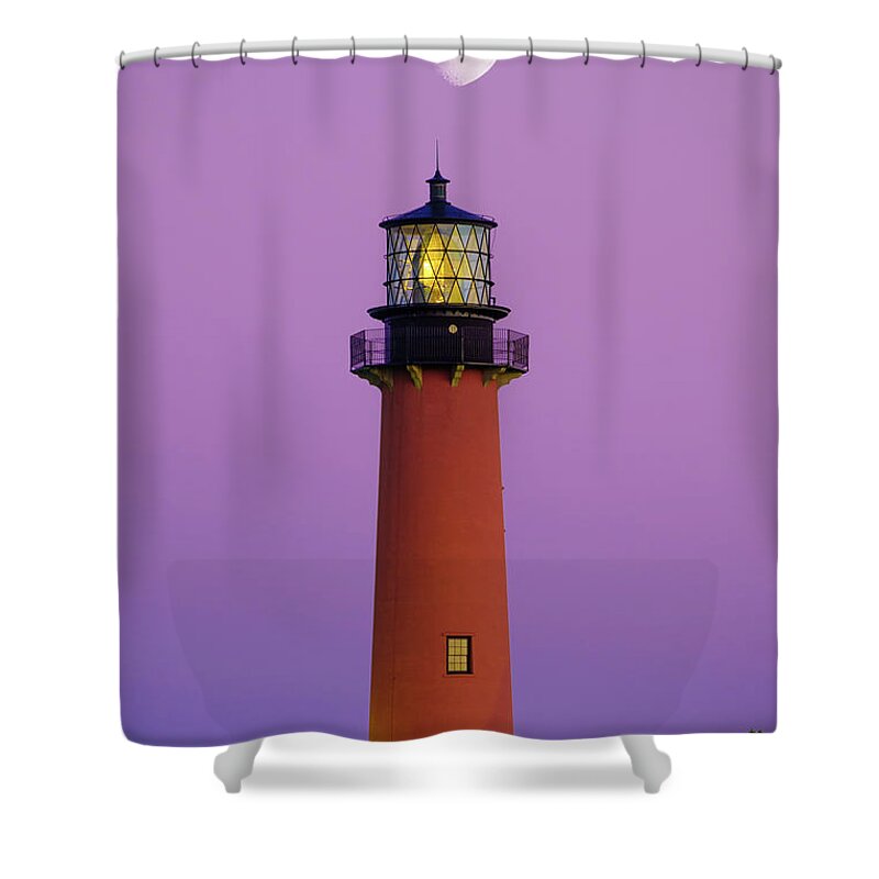 Jupiter Lighthouse Shower Curtain featuring the photograph Pink Moon at Jupiter Lighthouse Captain Kimo Style by Kim Seng