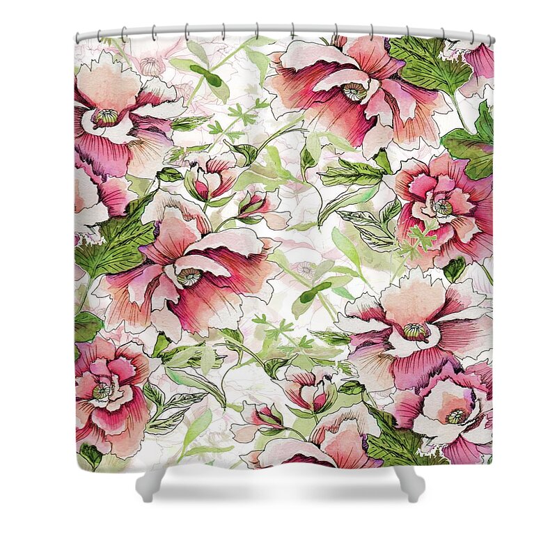 Peony Shower Curtain featuring the painting Pink Peony Blossoms by Sand And Chi