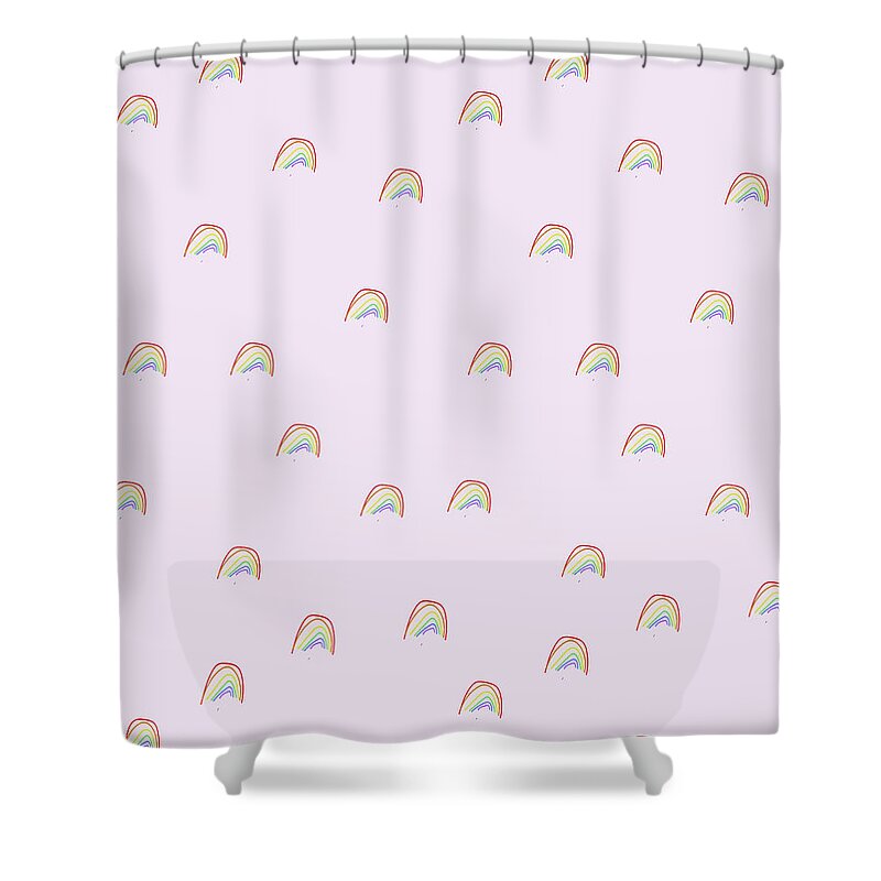 Blush Pink Shower Curtain featuring the drawing Pink Rainbow Case by Ashley Rice