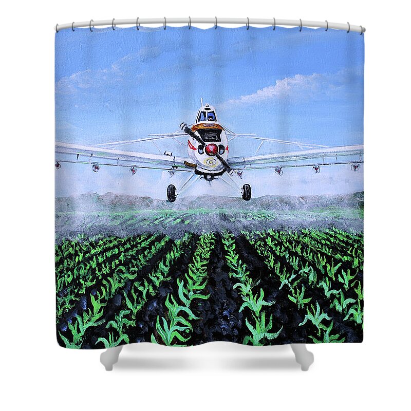 Aircraft Shower Curtain featuring the painting Piper Pawnee PA-25-235 by Karl Wagner