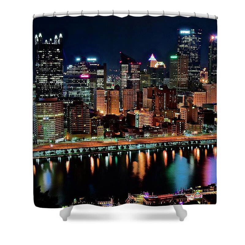 Pittsburgh Shower Curtain featuring the photograph Pittsburgh at Dark by Frozen in Time Fine Art Photography