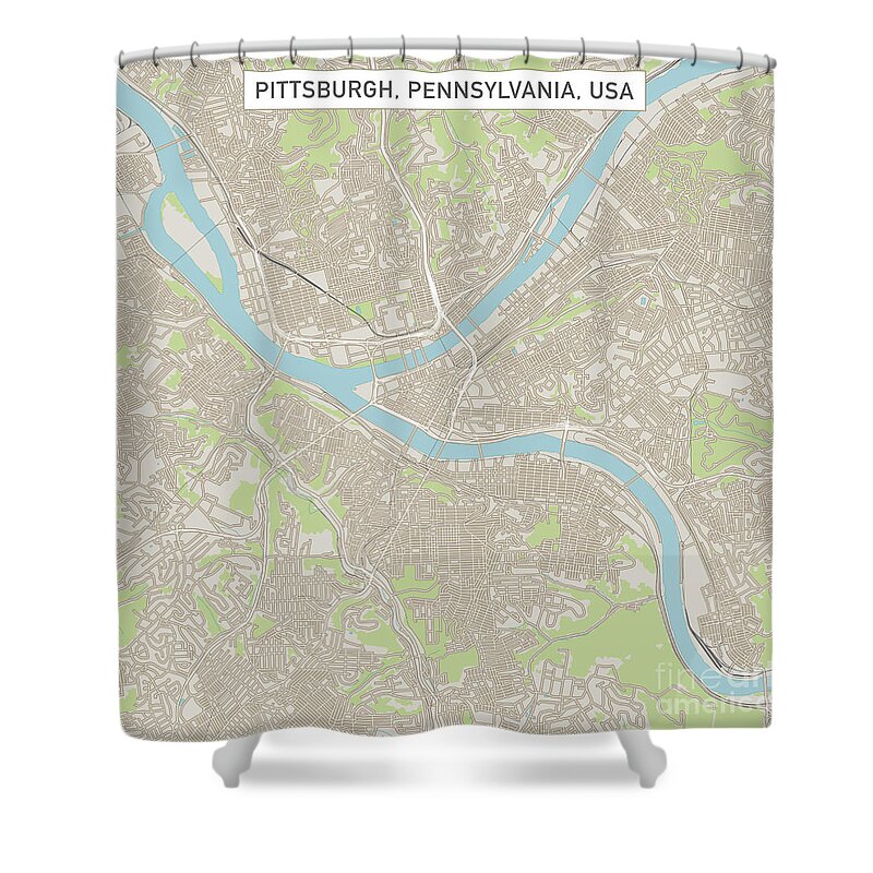 Pittsburgh Shower Curtain featuring the digital art Pittsburgh Pennsylvania US City Street Map by Frank Ramspott