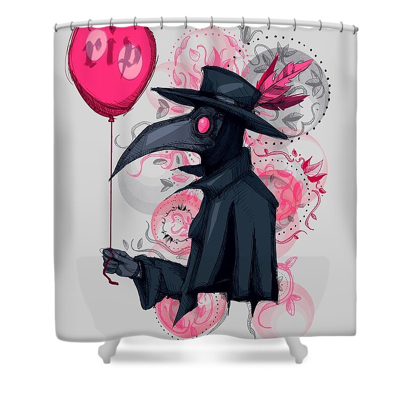 Plague Shower Curtain featuring the drawing Plague Doctor Balloon by Ludwig Van Bacon