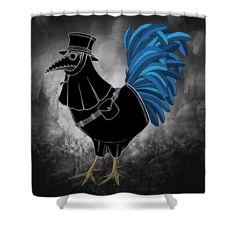 Plague Rooster Shower Curtain featuring the drawing Plague Rooster by Shawna Rowe