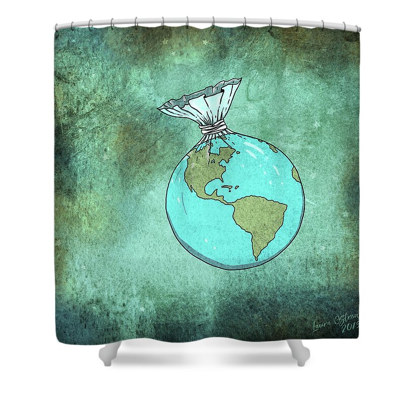 Plastic Planet Shower Curtain featuring the digital art Plastic Planet by Laura Ostrowski