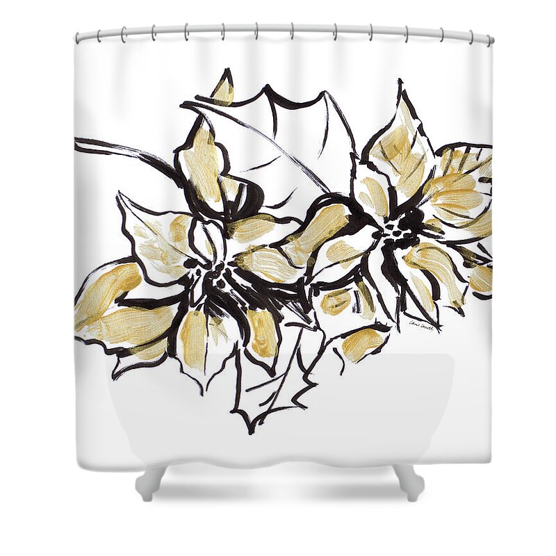 Poinsettias Shower Curtain featuring the painting Poinsettias With Gold I by Lanie Loreth