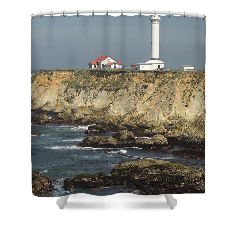 Extreme Terrain Shower Curtain featuring the photograph Point Arena Lighthouse California by Alan Majchrowicz