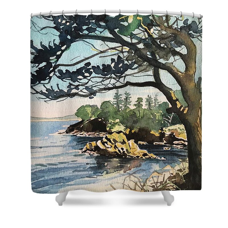 Carmel Shower Curtain featuring the painting Point Lobos Bay by Luisa Millicent
