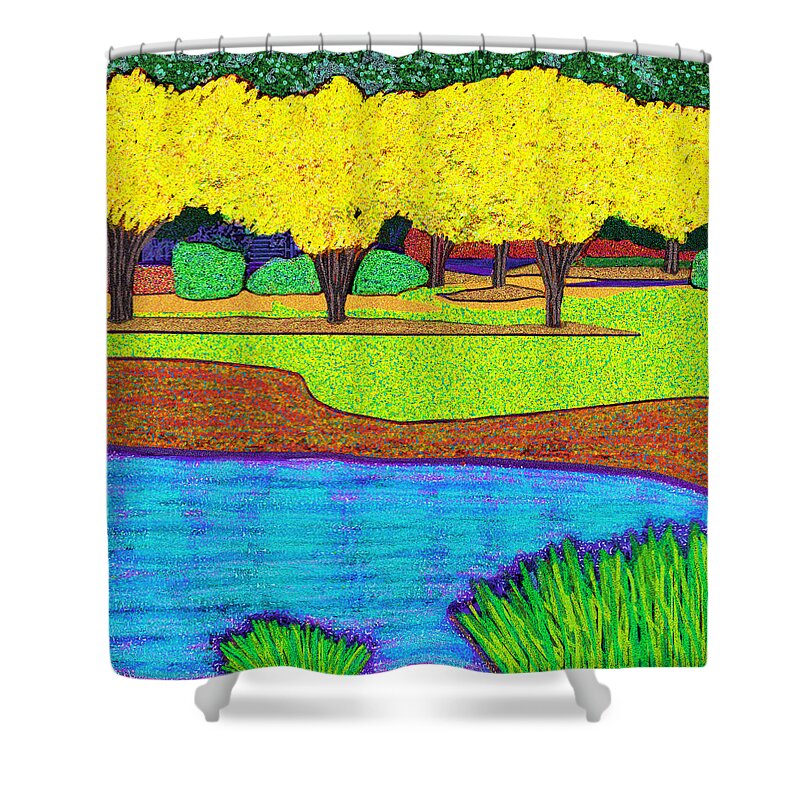 Macon Shower Curtain featuring the digital art Pond At Carlyle Place by Rod Whyte