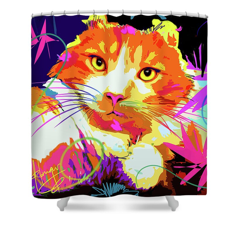 Dizzycats Shower Curtain featuring the painting pOpCat Freeway, rescued from the freeway by DC Langer