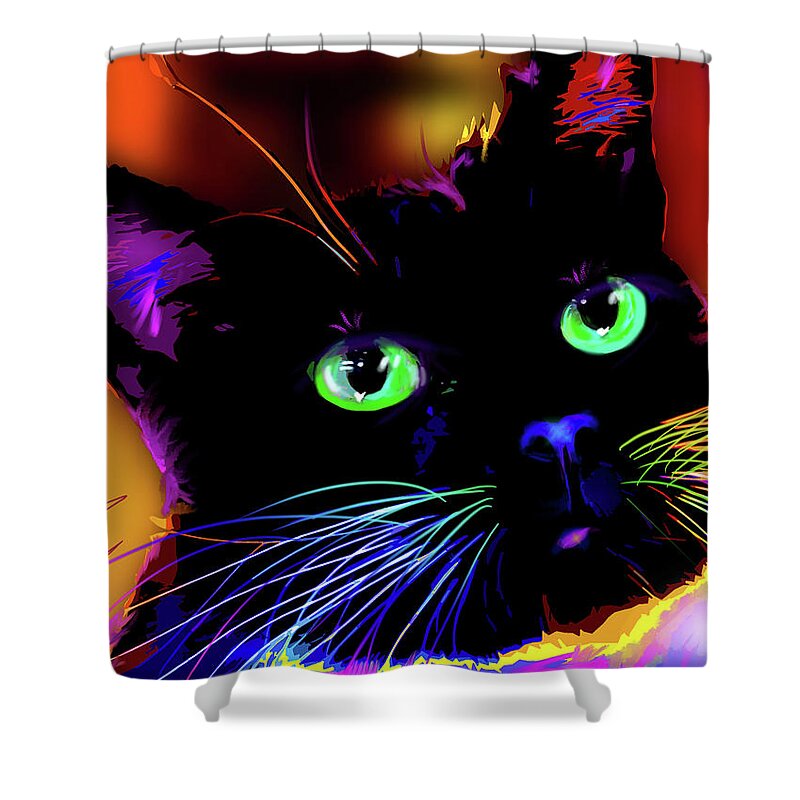 Jerry Shower Curtain featuring the painting pOpCat Jerry by DC Langer