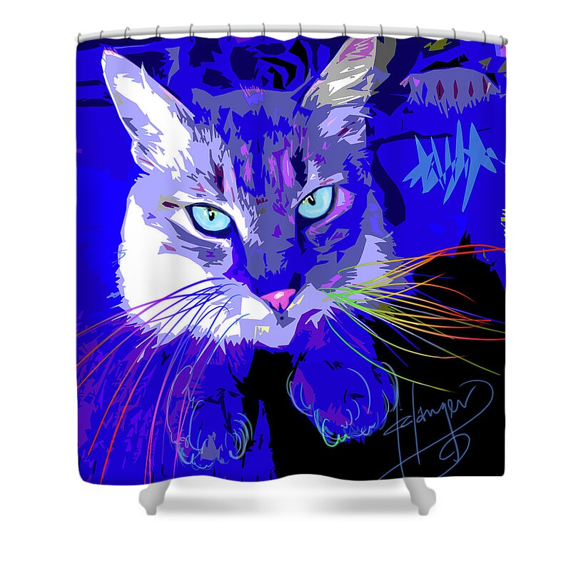 Dizzycats Shower Curtain featuring the painting pOpCat Timmy by DC Langer