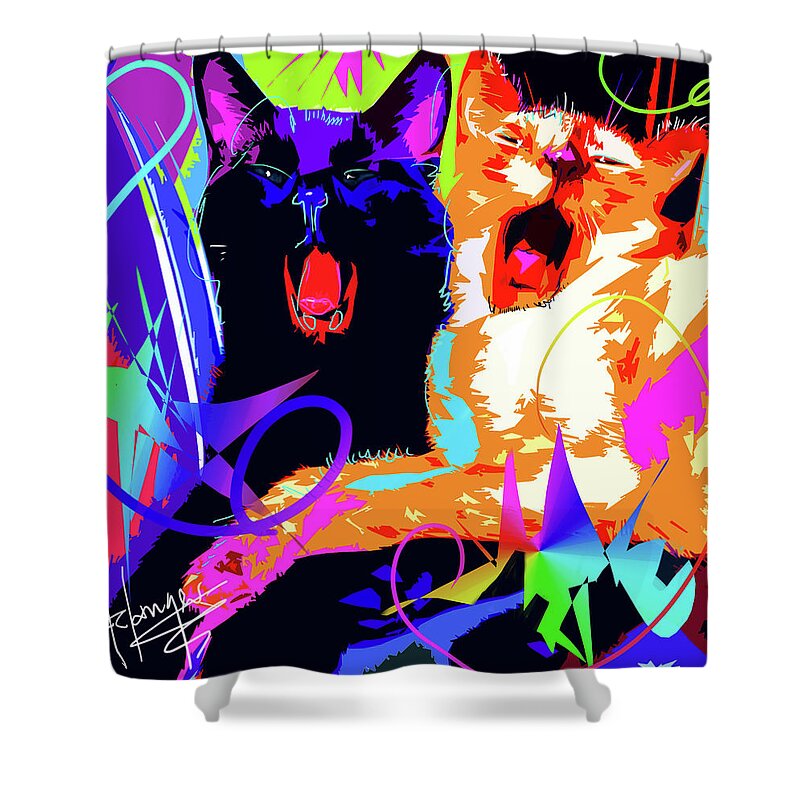 Kona Shower Curtain featuring the painting pOpCats Kona and Bo by DC Langer